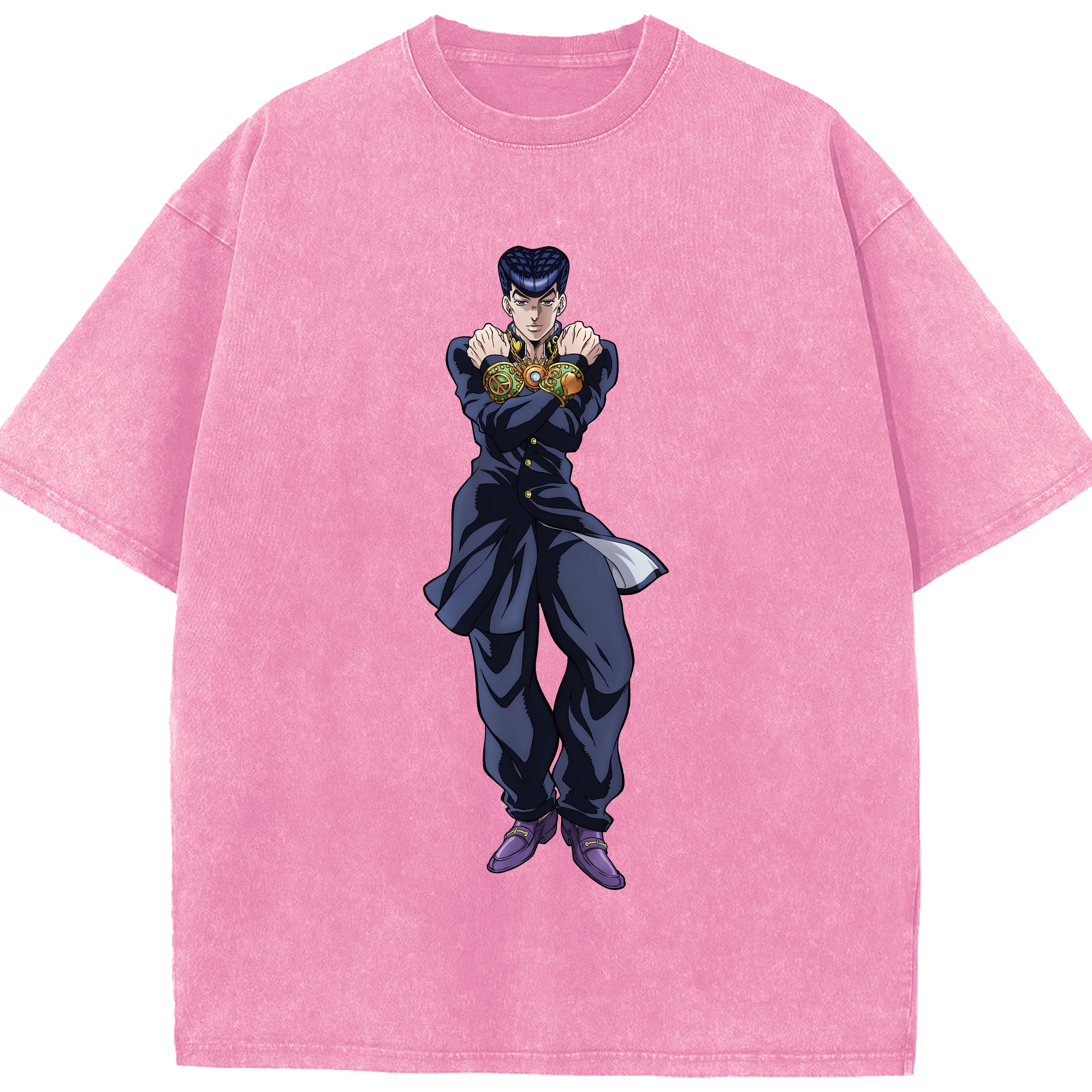 （画像用） ジョジョの奇妙な冒険 ひがしかた じょうすけ JoJo's Bizarre Adventure Higashikata Josuke 綿100% ヴィンテージ風 半袖Tシャツ（フロントプリント）